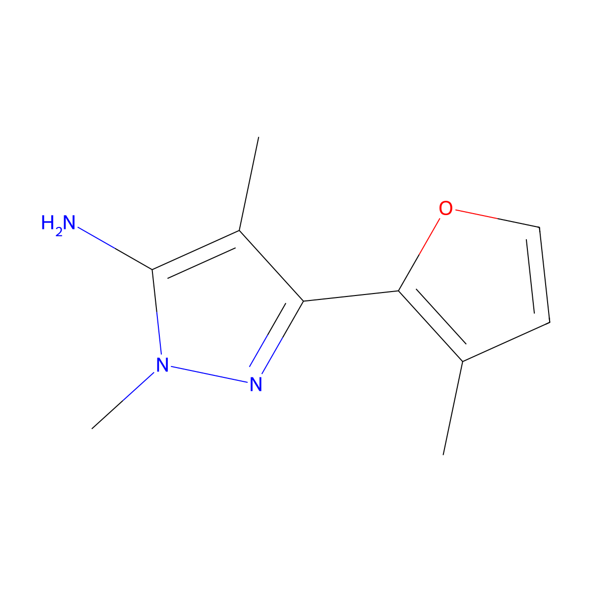 1,4-Dimethyl-3-(3-methylfuran-2-YL)-1H-pyrazol-5-amine molecular structure, CAS 1152683-75-4