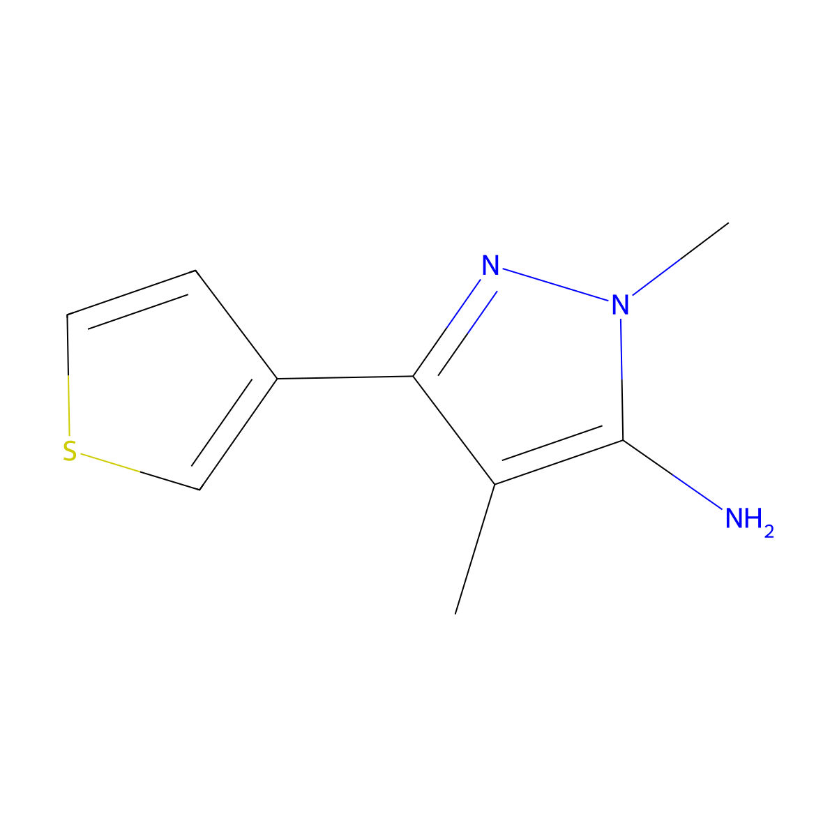 1,4-Dimethyl-3-(thiophen-3-YL)-1H-pyrazol-5-amine molecular structure, CAS 1152684-28-0