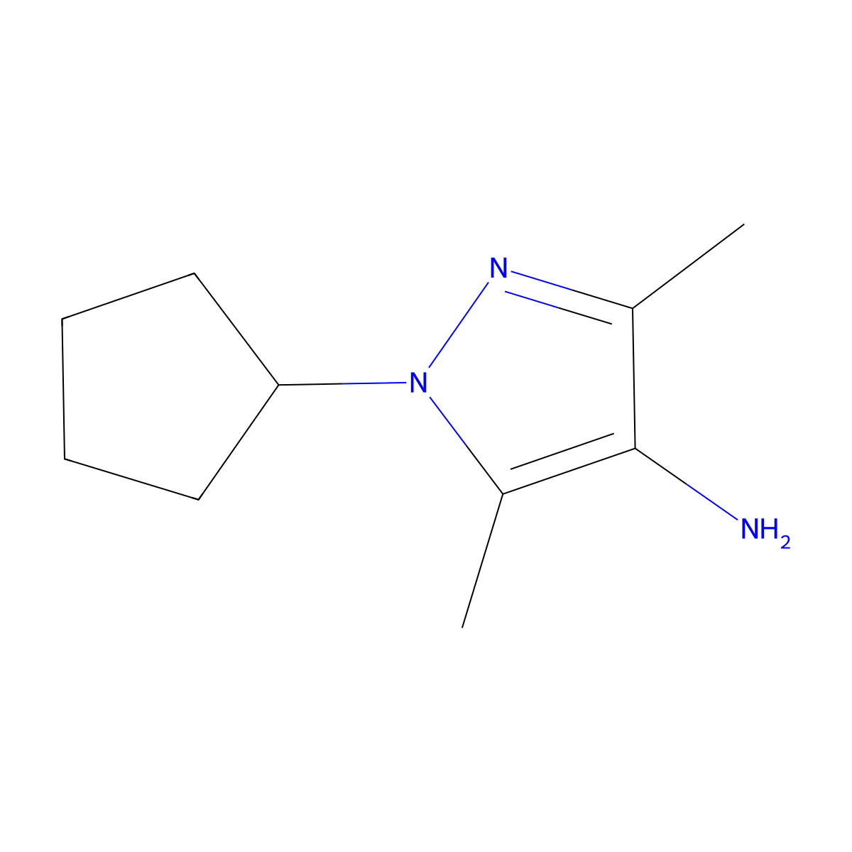 1-Cyclopentyl-3,5-dimethyl-1H-pyrazol-4-amine molecular structure, CAS 1152695-83-4
