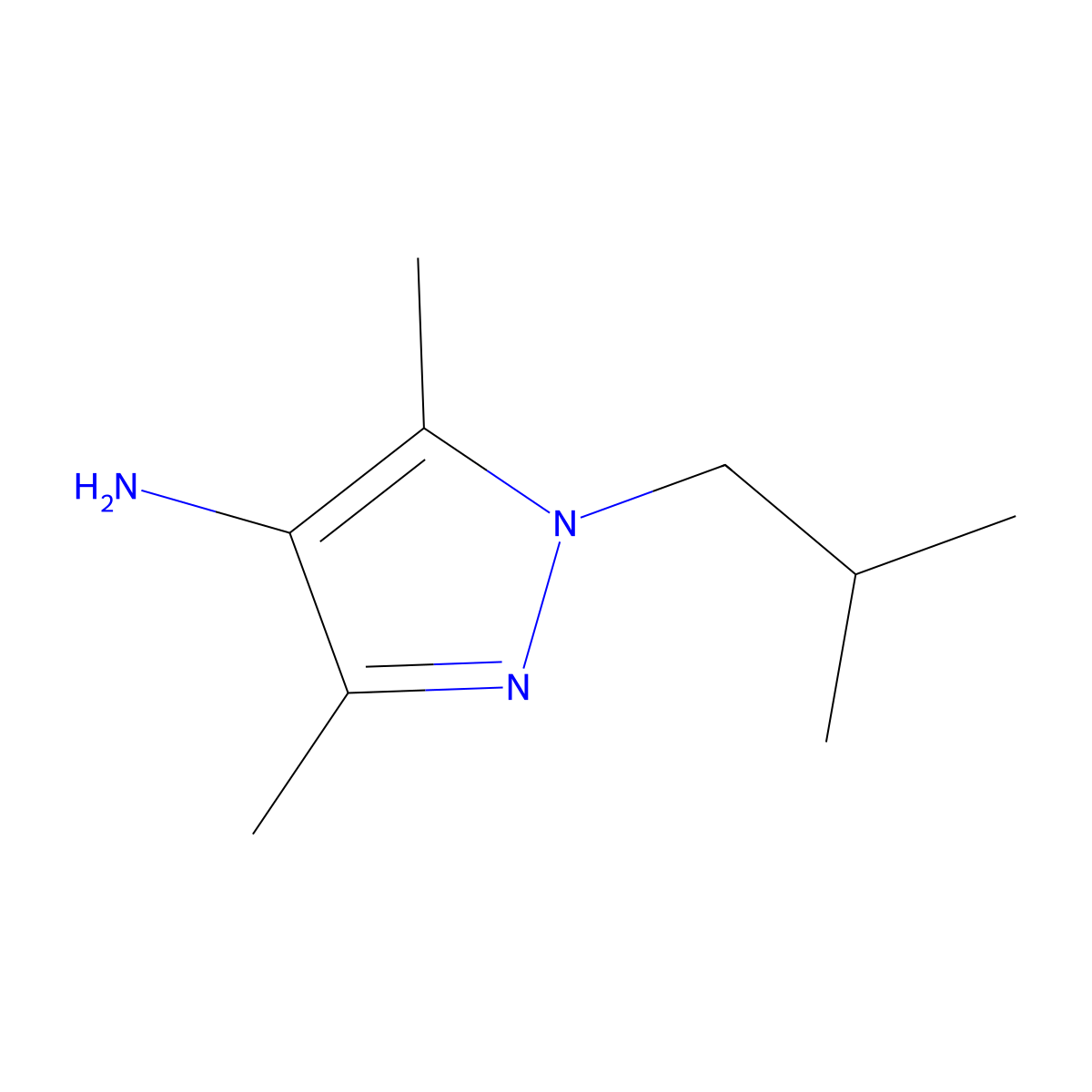 1-Isobutyl-3,5-dimethyl-1H-pyrazol-4-amine molecular structure, CAS 1152695-93-6