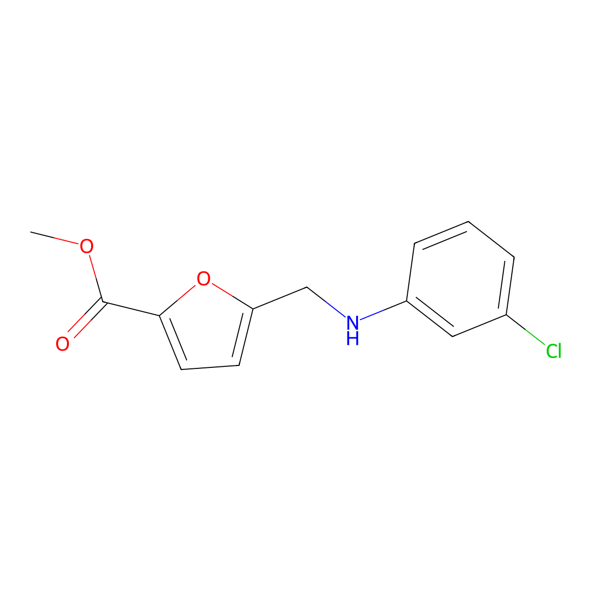 Methyl 5-(((3-chlorophenyl)amino)methyl)furan-2-carboxylate molecular structure, CAS 1152698-50-4