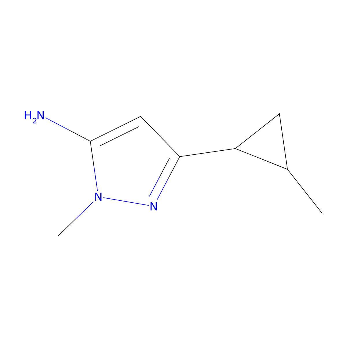 1-Methyl-3-(2-methylcyclopropyl)-1H-pyrazol-5-amine molecular structure, CAS 1152707-68-0