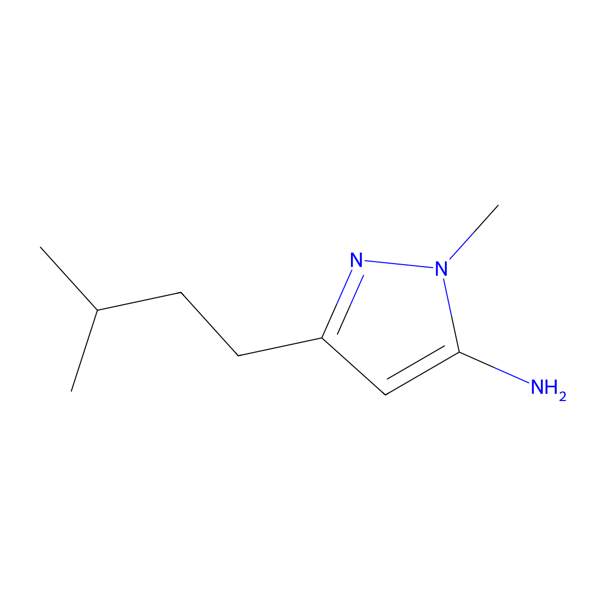 1-methyl-3-(3-methylbutyl)-1H-pyrazol-5-amine molecular structure, CAS 1152707-75-9