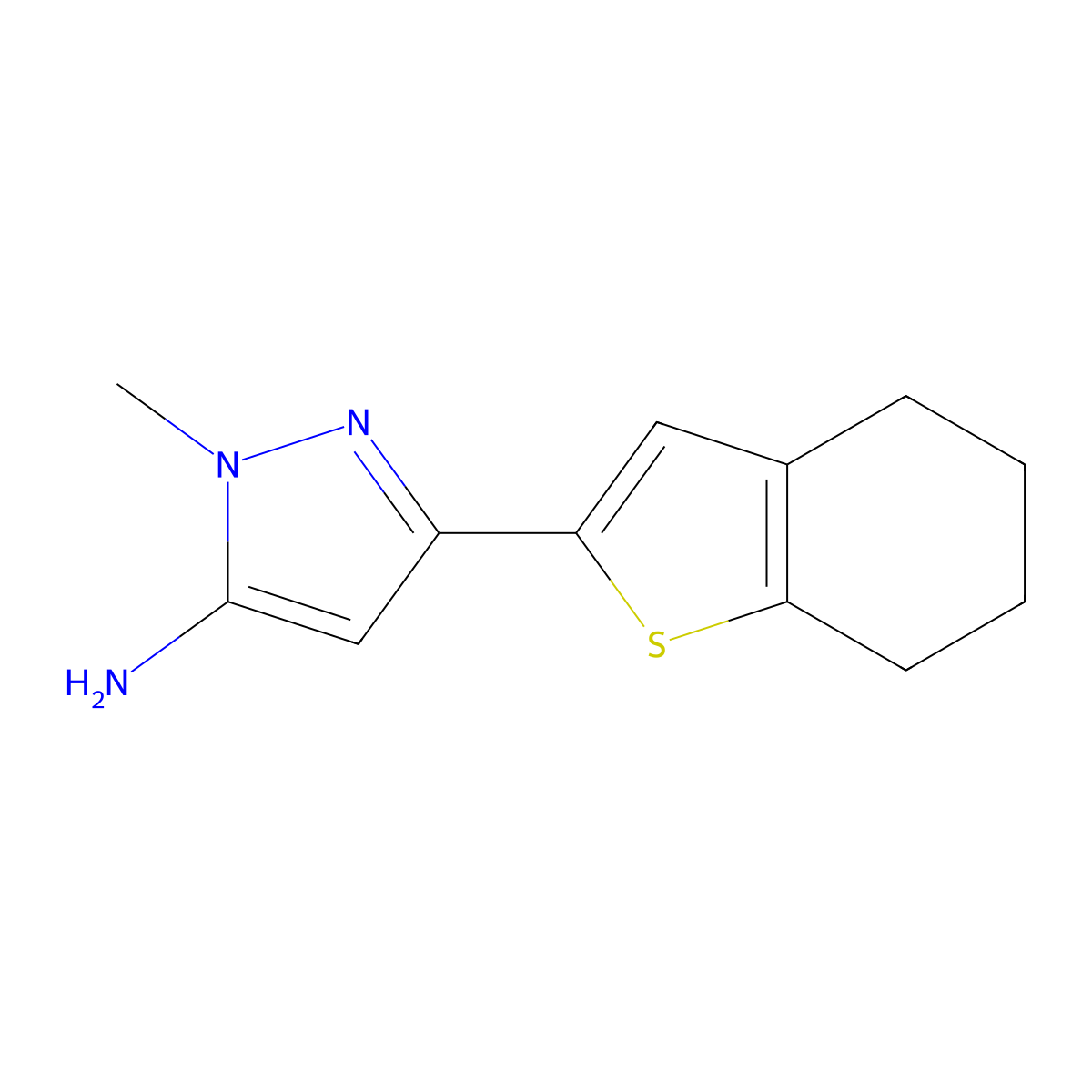 1-methyl-3-(4,5,6,7-tetrahydro-1-benzothiophen-2-yl)-1H-pyrazol-5-amine molecular structure, CAS 1152708-06-9
