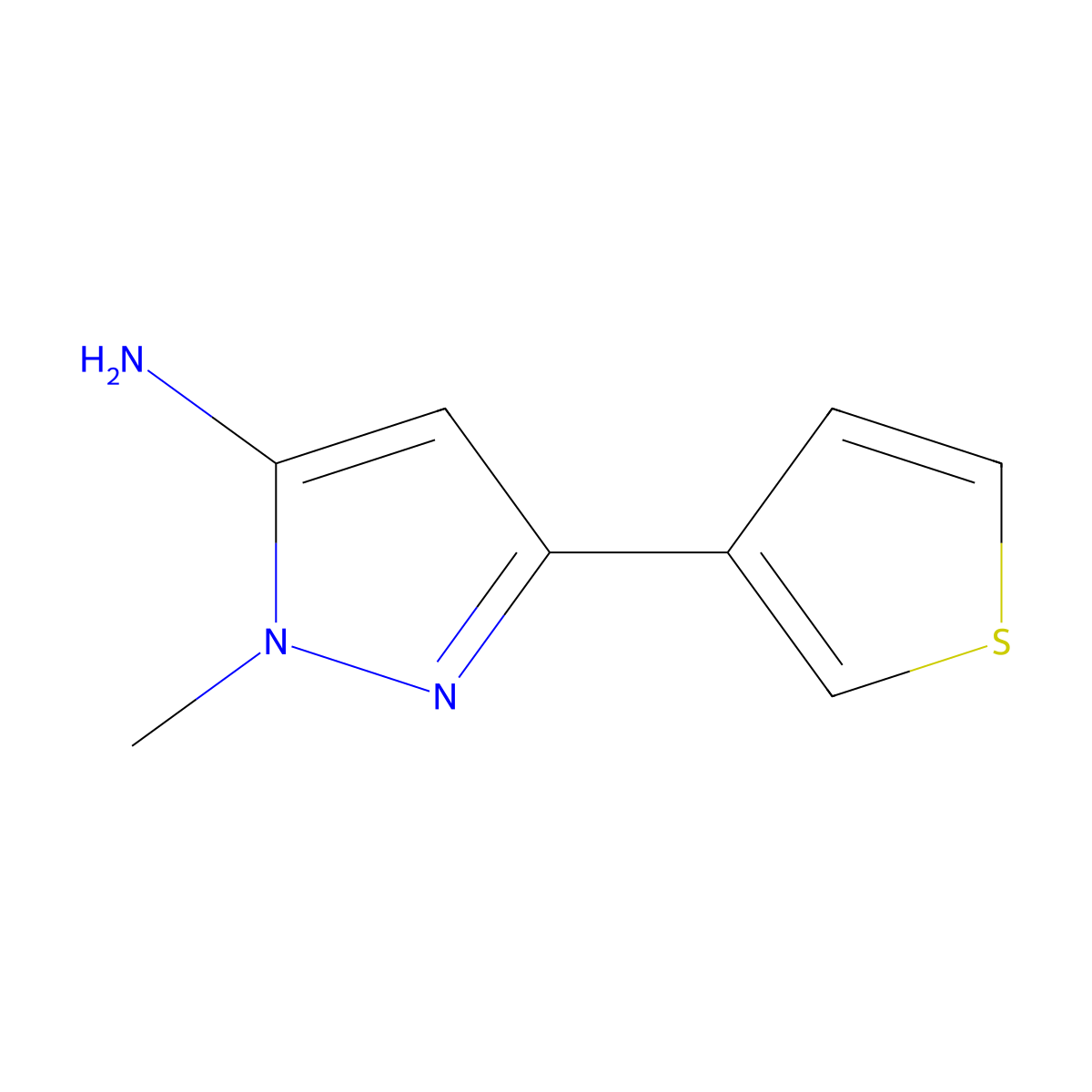 1-methyl-3-(thiophen-3-yl)-1H-pyrazol-5-amine molecular structure, CAS 1152708-82-1