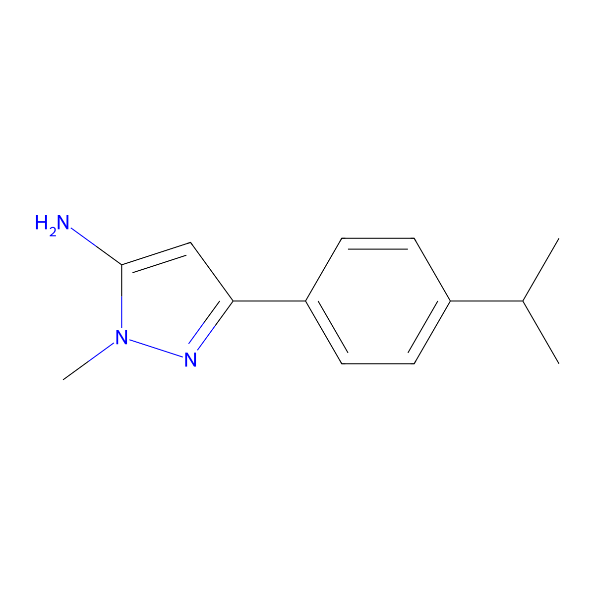 1-methyl-3-[4-(propan-2-yl)phenyl]-1H-pyrazol-5-amine molecular structure, CAS 1152709-08-4