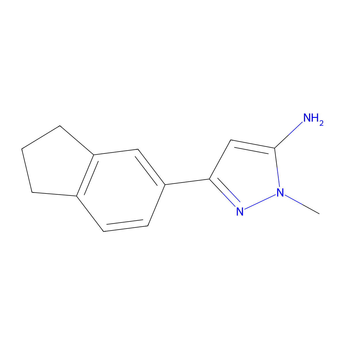 3-(2,3-dihydro-1H-inden-5-yl)-1-methyl-1H-pyrazol-5-amine molecular structure, CAS 1152709-30-2