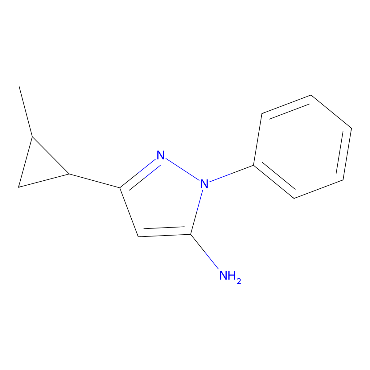3-(2-methylcyclopropyl)-1-phenyl-1H-pyrazol-5-amine molecular structure, CAS 1152712-12-3