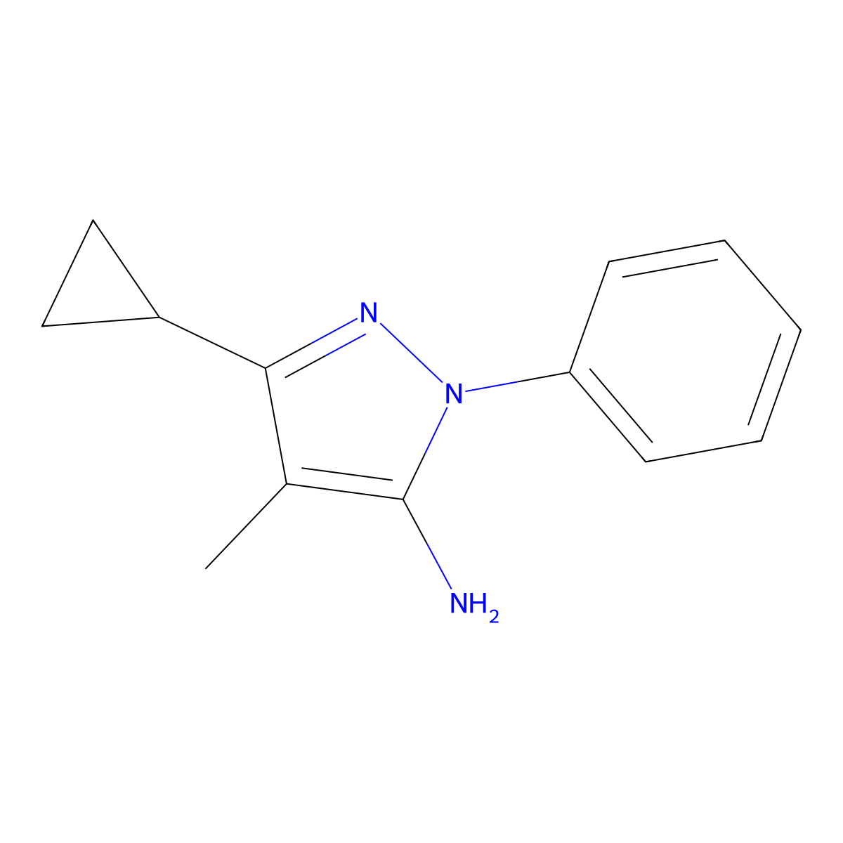 3-cyclopropyl-4-methyl-1-phenyl-1H-pyrazol-5-amine molecular structure, CAS 1152715-04-2