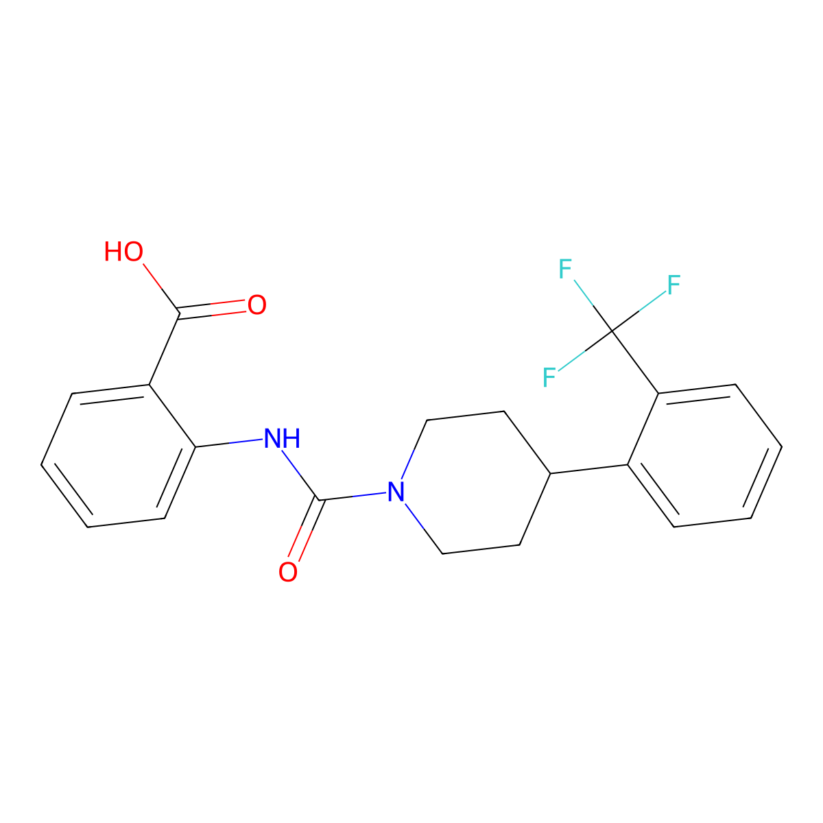 2-[({4-[2-(Trifluoromethyl)phenyl]piperidin-1-yl}carbonyl)amino]benzoic acid molecular structure, CAS 1152782-19-8