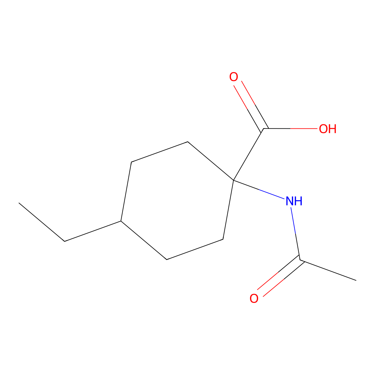 1-Acetamido-4-ethylcyclohexane-1-carboxylic acid molecular structure, CAS 1152837-12-1
