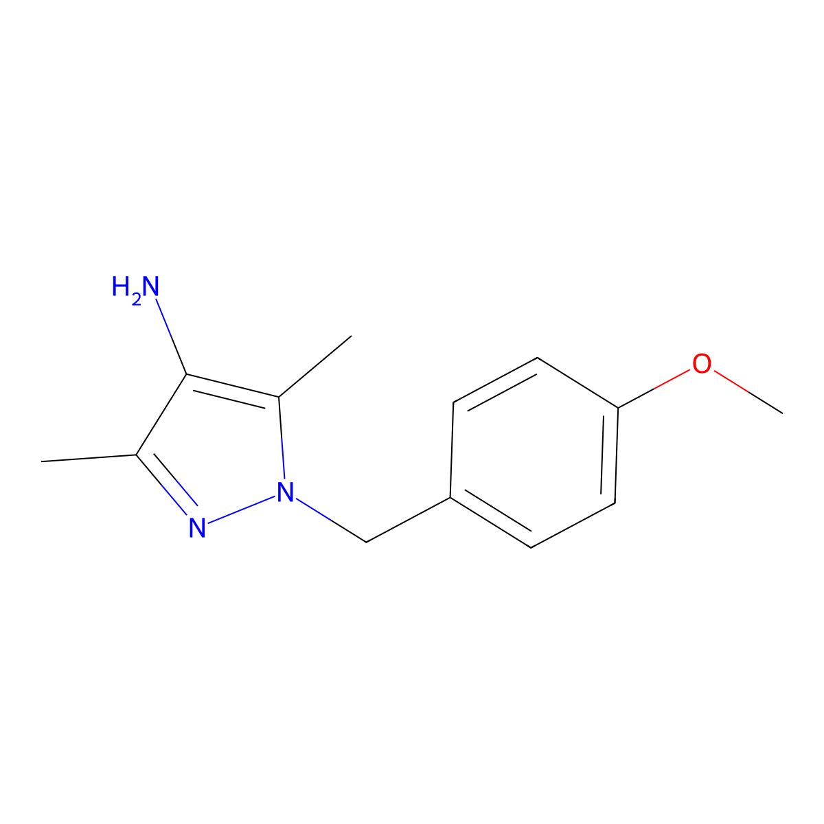 1-(4-methoxybenzyl)-3,5-dimethyl-1H-pyrazol-4-amine molecular structure, CAS 1152839-40-1