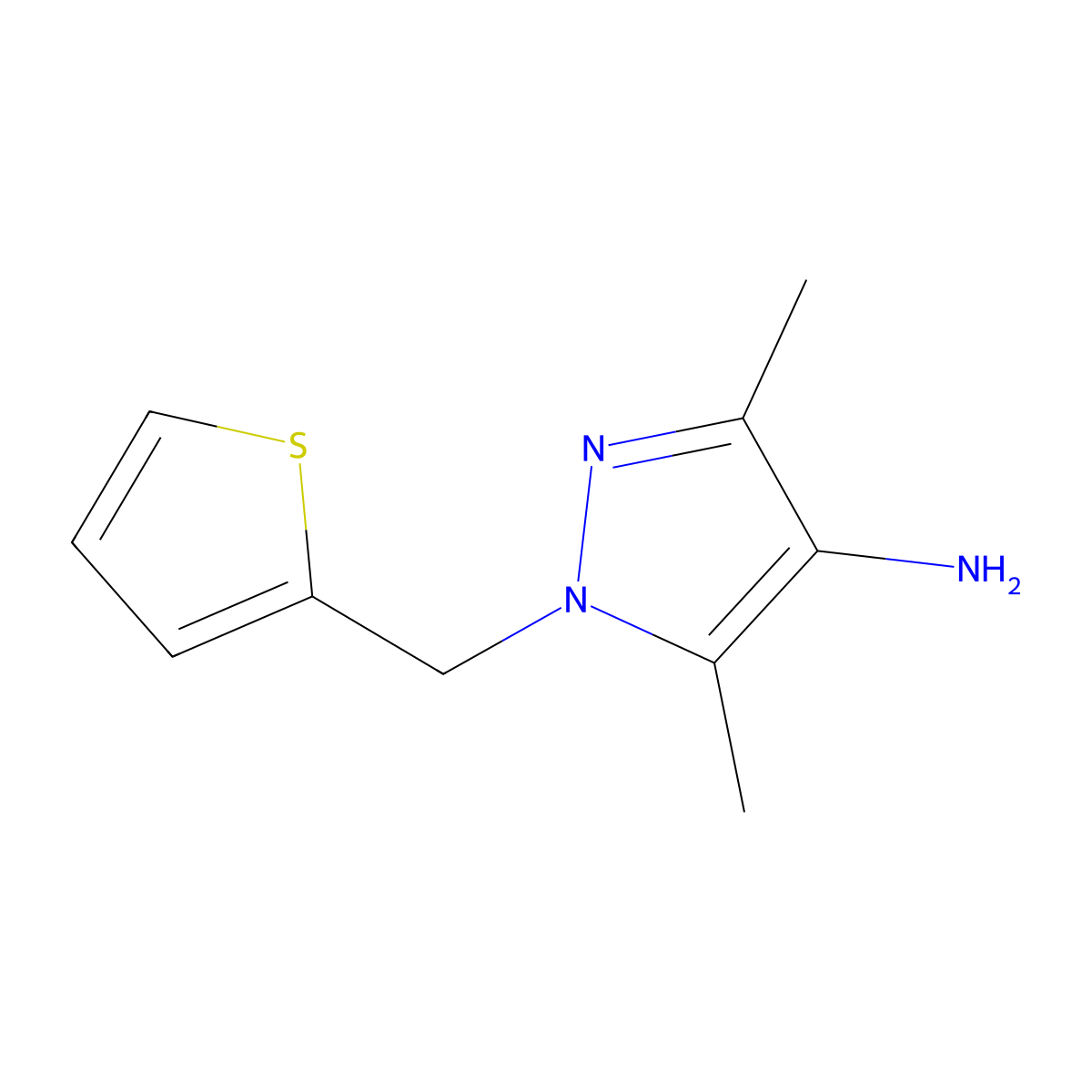3,5-dimethyl-1-[(thiophen-2-yl)methyl]-1H-pyrazol-4-amine molecular structure, CAS 1152839-79-6