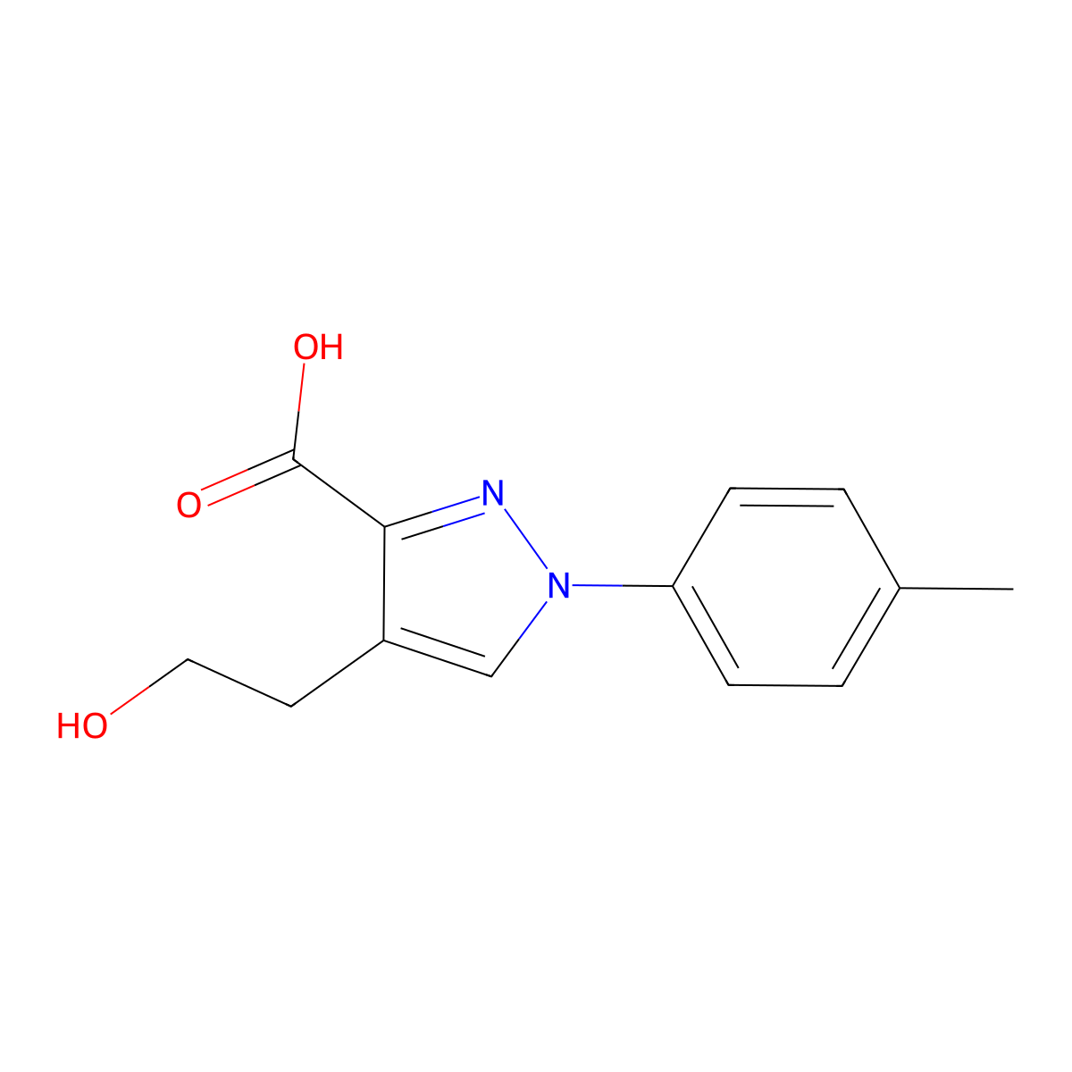 4-(2-hydroxyethyl)-1-(4-methylphenyl)-1H-pyrazole-3-carboxylic acid molecular structure, CAS 1152847-88-5
