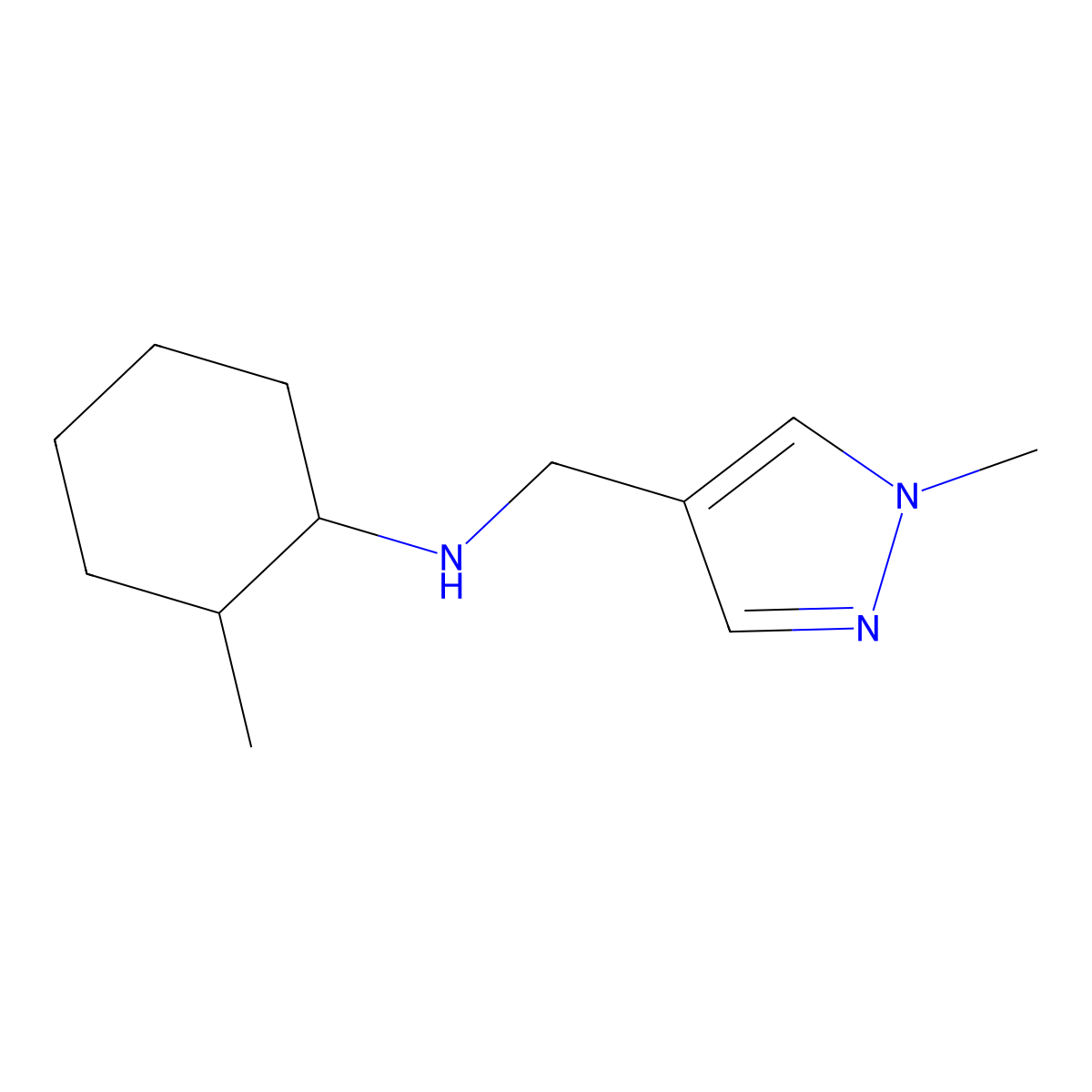 2-methyl-N-[(1-methyl-1H-pyrazol-4-yl)methyl]cyclohexan-1-amine molecular structure, CAS 1152858-28-0