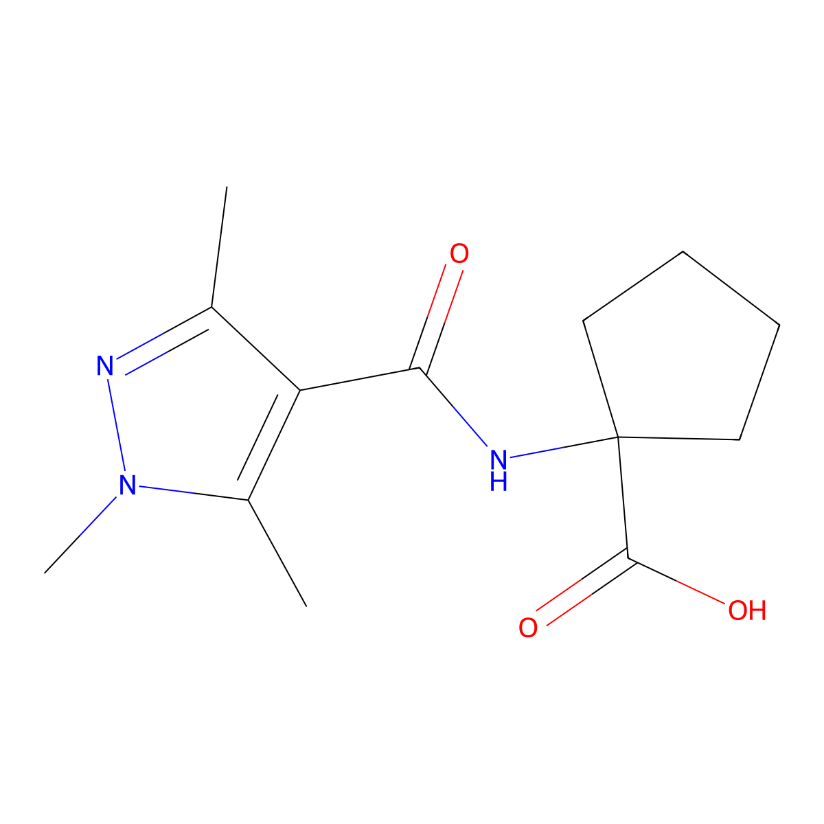 1-(trimethyl-1H-pyrazole-4-amido)cyclopentane-1-carboxylic acid molecular structure, CAS 1152866-40-4