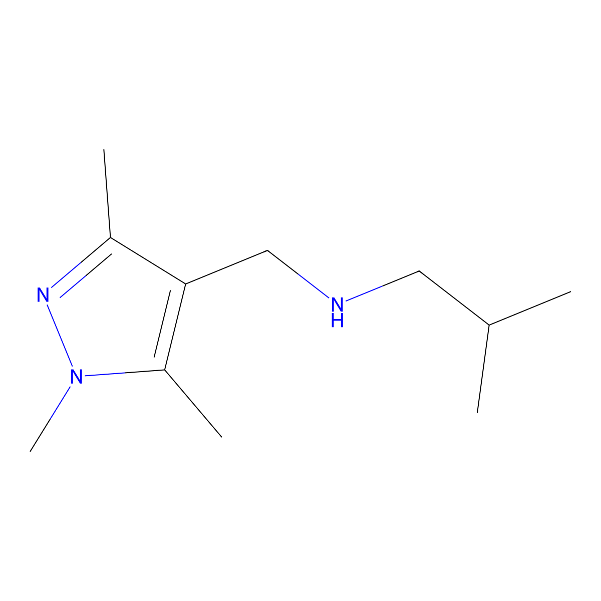(2-Methylpropyl)[(trimethyl-1H-pyrazol-4-yl)methyl]amine molecular structure, CAS 1152873-23-8
