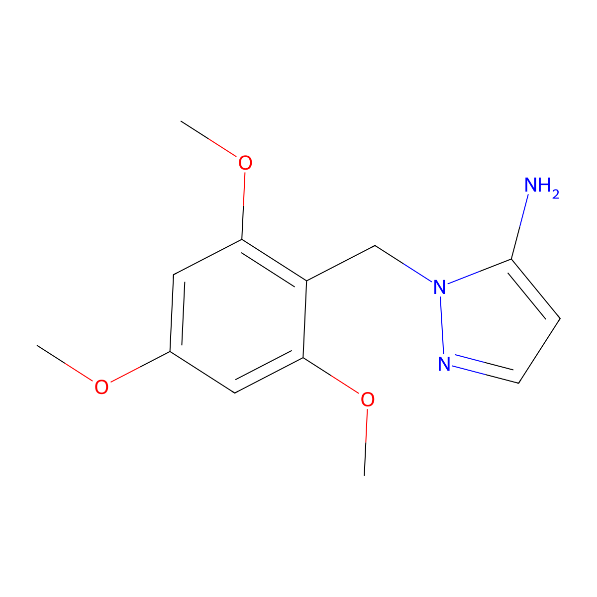 1-[(2,4,6-trimethoxyphenyl)methyl]-1H-pyrazol-5-amine molecular structure, CAS 1152879-80-5
