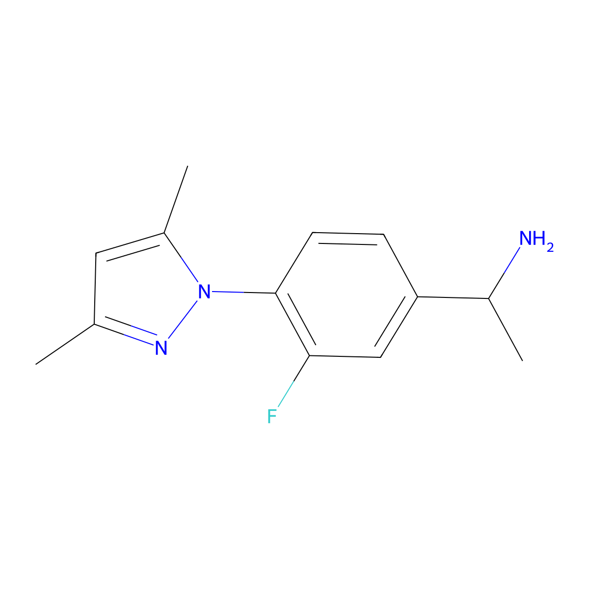 1-[4-(3,5-dimethyl-1H-pyrazol-1-yl)-3-fluorophenyl]ethan-1-amine molecular structure, CAS 1152880-35-7