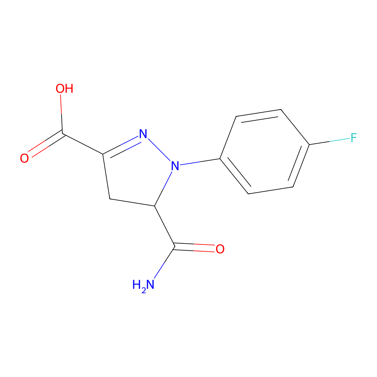 5-carbamoyl-1-(4-fluorophenyl)-4,5-dihydro-1H-pyrazole-3-carboxylic acid molecular structure, CAS 1152880-87-9