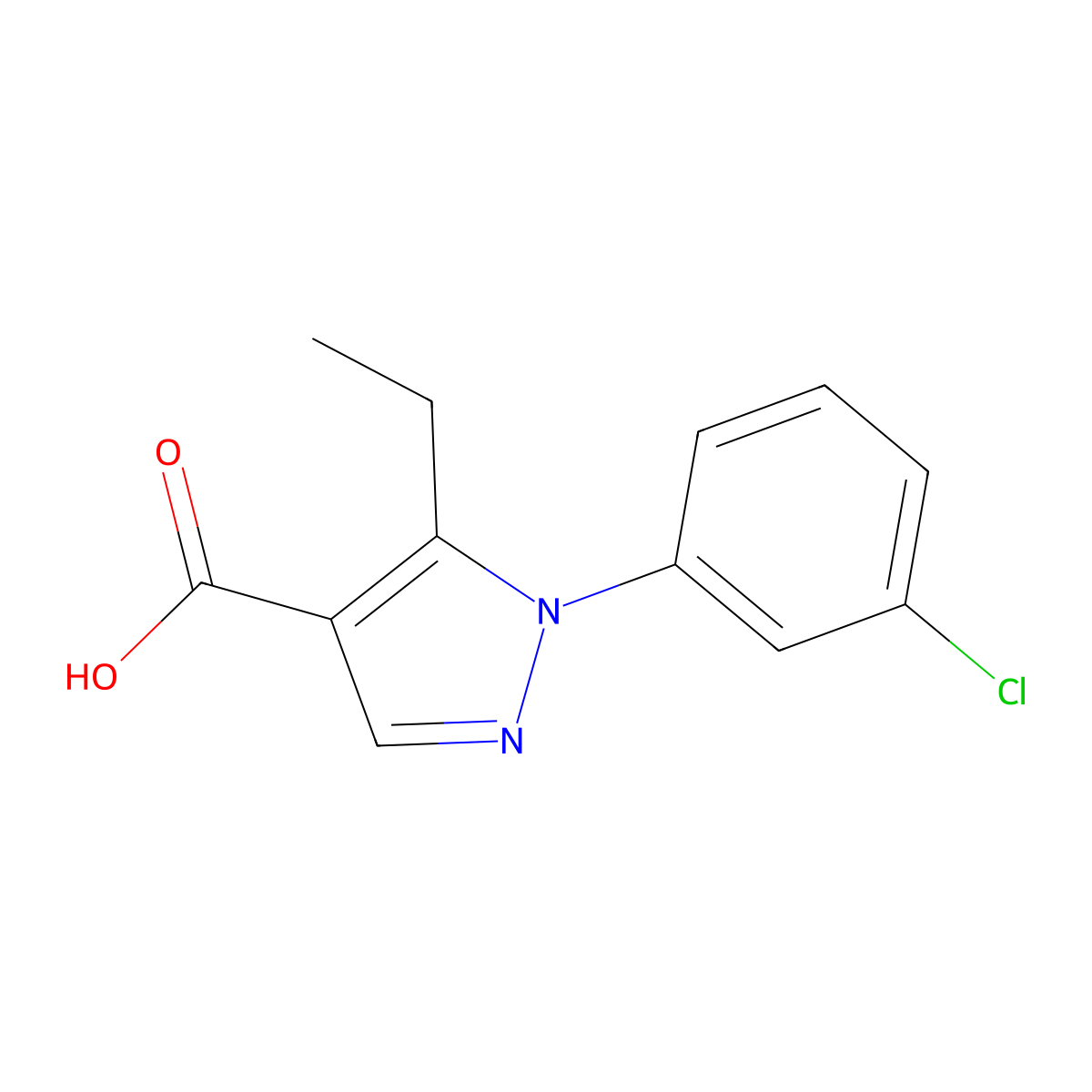 1-(3-chlorophenyl)-5-ethyl-1H-pyrazole-4-carboxylic acid molecular structure, CAS 1152882-32-0
