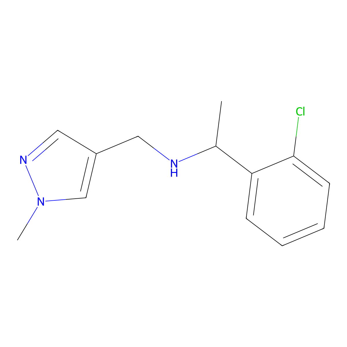 1-(2-Chlorophenyl)-N-((1-methyl-1h-pyrazol-4-yl)methyl)ethan-1-amine molecular structure, CAS 1152885-83-0