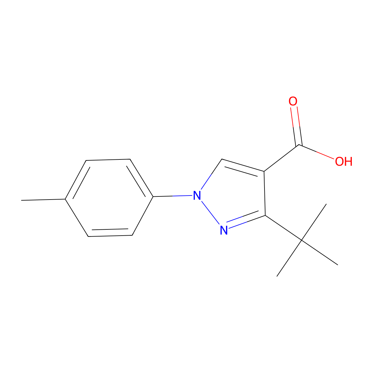 3-tert-butyl-1-(4-methylphenyl)-1H-pyrazole-4-carboxylic acid molecular structure, CAS 1152890-59-9