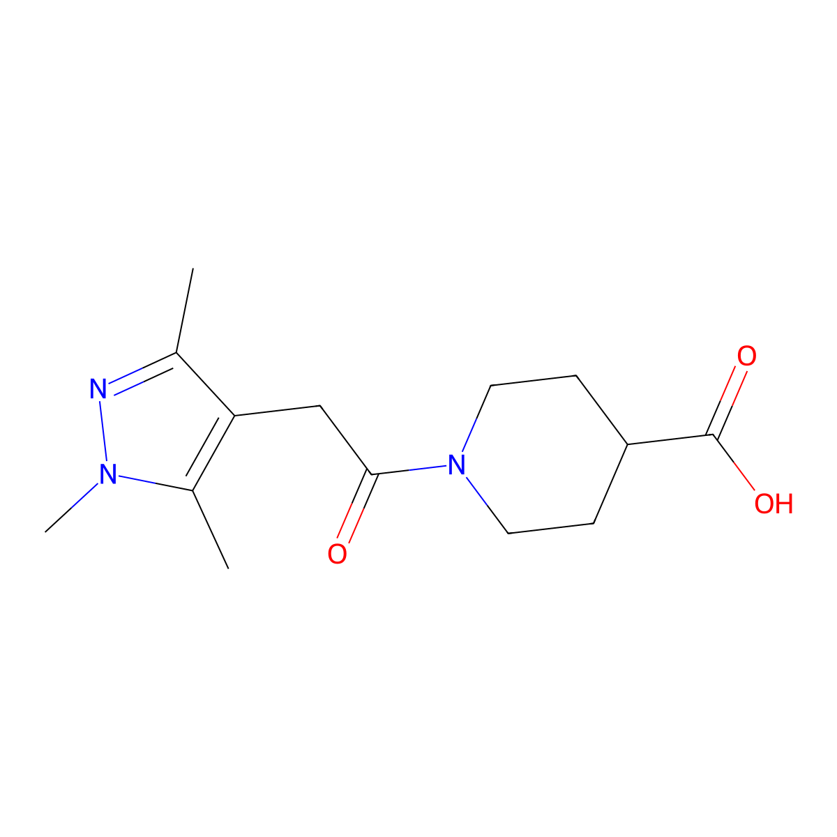 1-[2-(trimethyl-1H-pyrazol-4-yl)acetyl]piperidine-4-carboxylic acid molecular structure, CAS 1152897-29-4