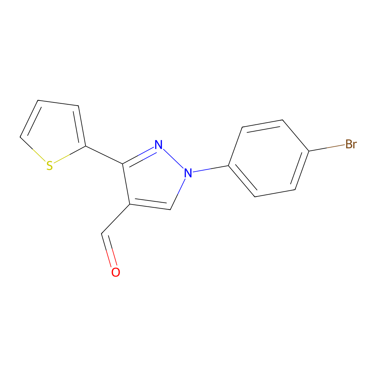 1-(4-bromophenyl)-3-(thiophen-2-yl)-1H-pyrazole-4-carbaldehyde molecular structure, CAS 1152907-23-7