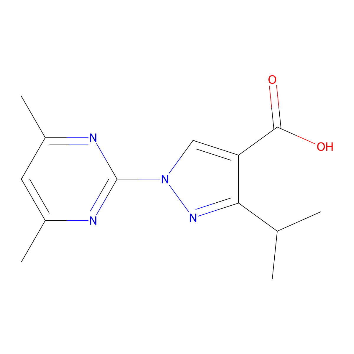 1-(4,6-dimethylpyrimidin-2-yl)-3-(propan-2-yl)-1H-pyrazole-4-carboxylic acid molecular structure, CAS 1152909-89-1