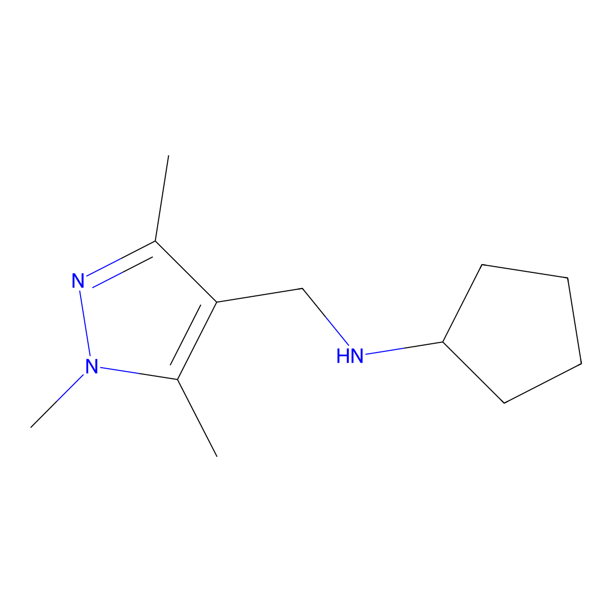 N-[(Trimethyl-1H-pyrazol-4-yl)methyl]cyclopentanamine molecular structure, CAS 1152913-82-0