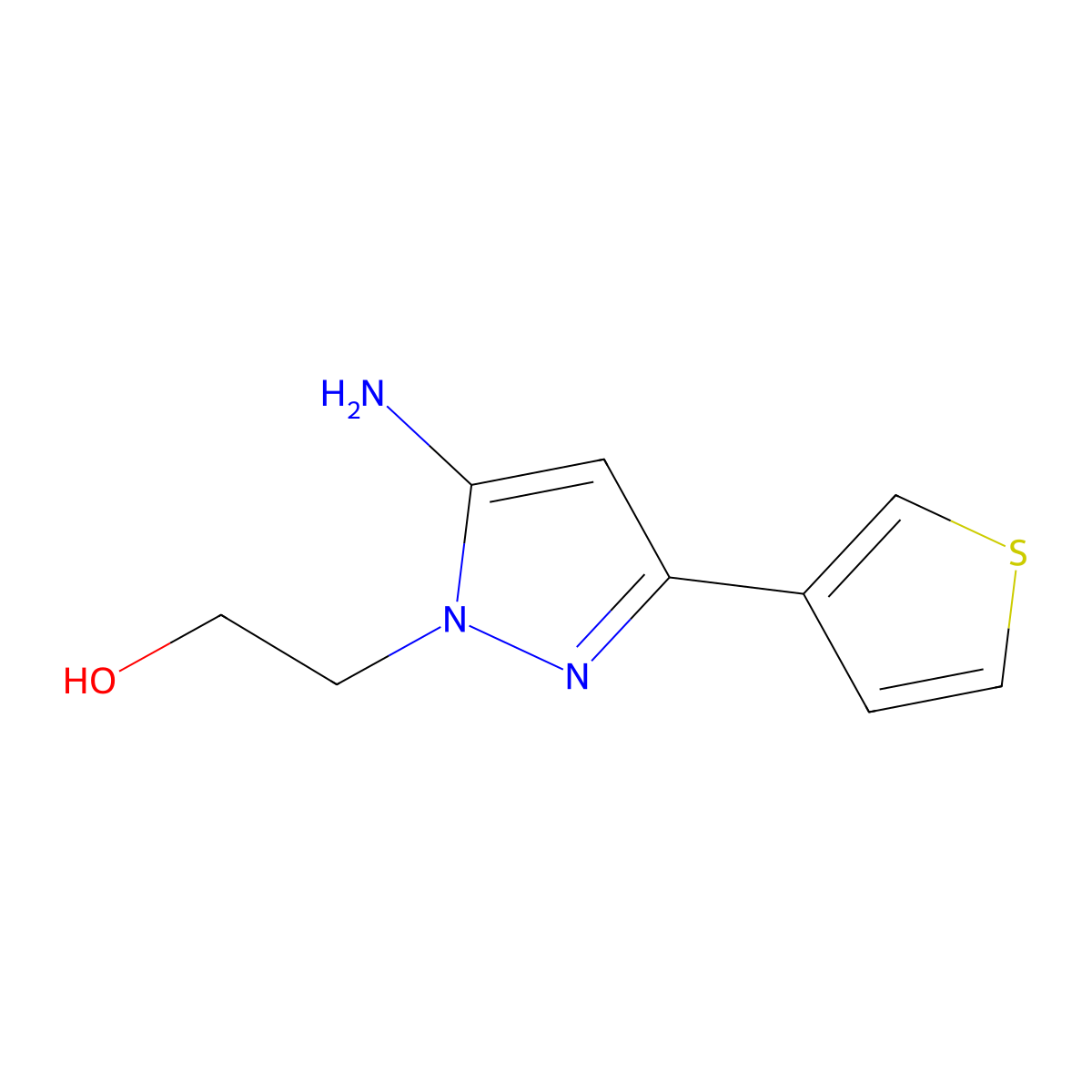 2-[5-Amino-3-(thiophen-3-YL)-1H-pyrazol-1-YL]ethan-1-OL molecular structure, CAS 1152916-42-1