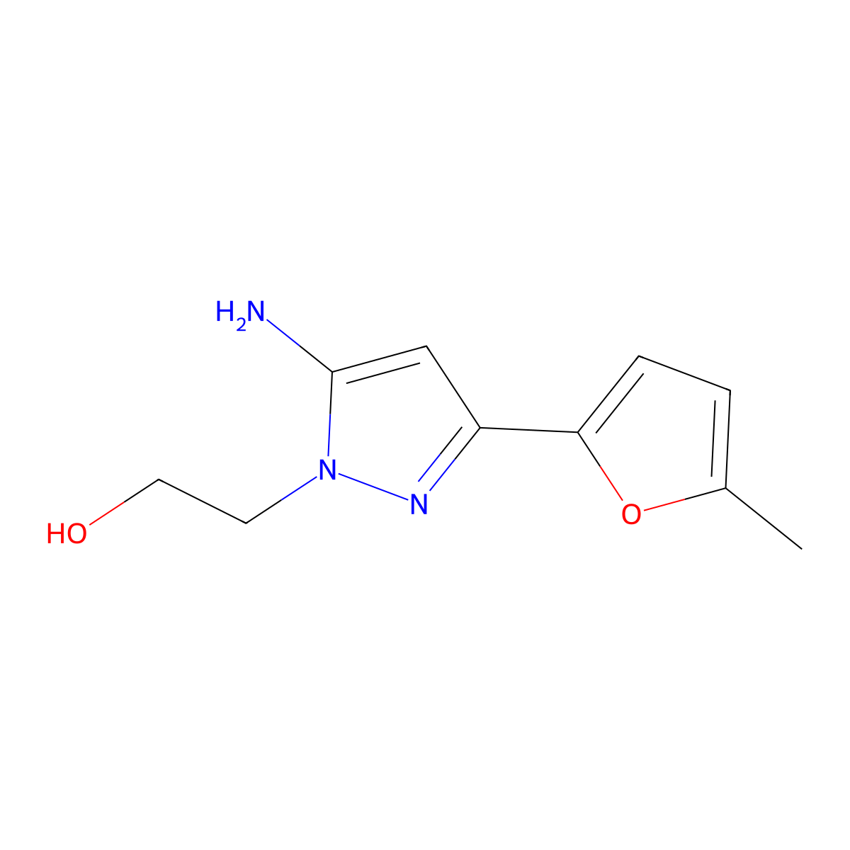 2-(5-Amino-3-(5-methylfuran-2-yl)-1h-pyrazol-1-yl)ethan-1-ol molecular structure, CAS 1152925-96-6