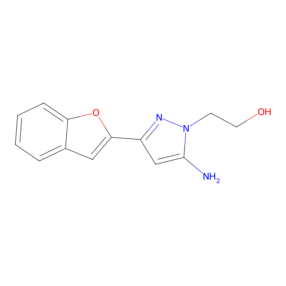 2-[5-amino-3-(1-benzofuran-2-yl)-1H-pyrazol-1-yl]ethan-1-ol molecular structure, CAS 1152926-12-9