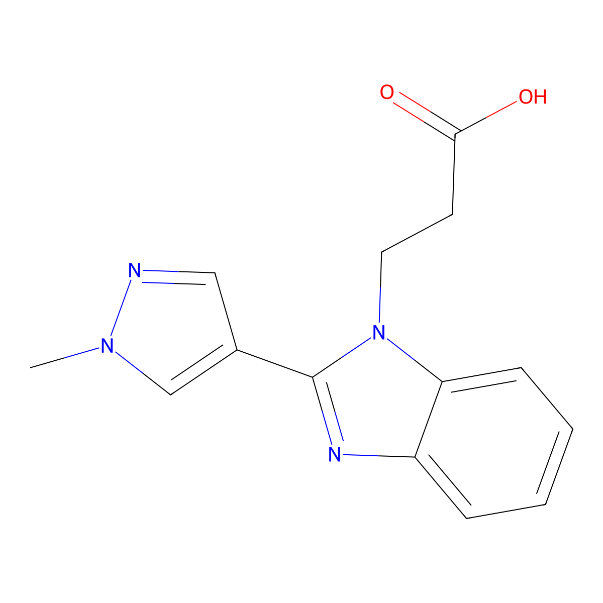 3-[2-(1-methyl-1H-pyrazol-4-yl)-1H-1,3-benzodiazol-1-yl]propanoic acid molecular structure, CAS 1152926-35-6