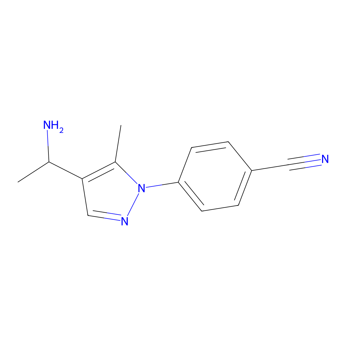 4-[4-(1-aminoethyl)-5-methyl-1H-pyrazol-1-yl]benzonitrile molecular structure, CAS 1152932-61-0