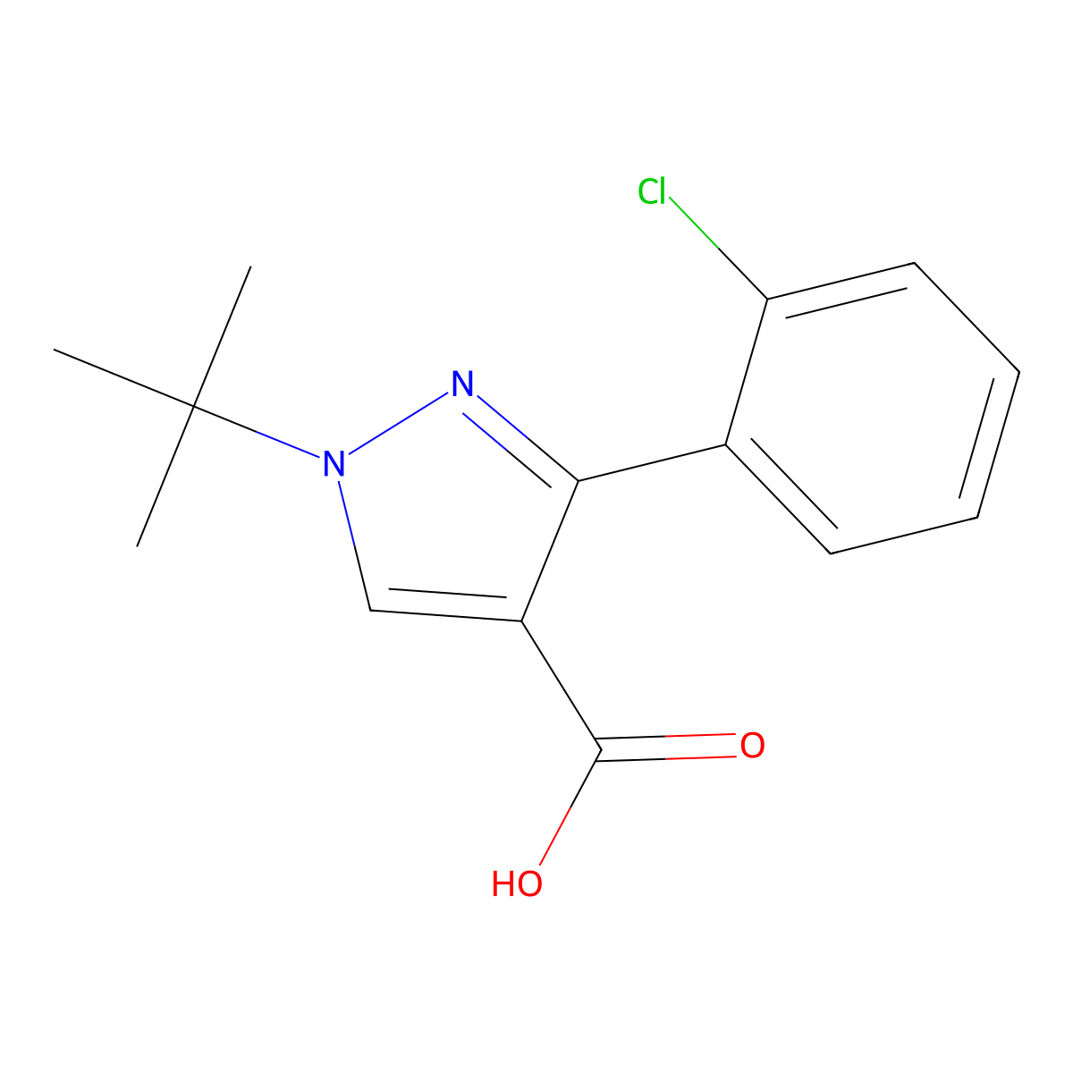 1-tert-butyl-3-(2-chlorophenyl)-1H-pyrazole-4-carboxylic acid molecular structure, CAS 1152932-89-2