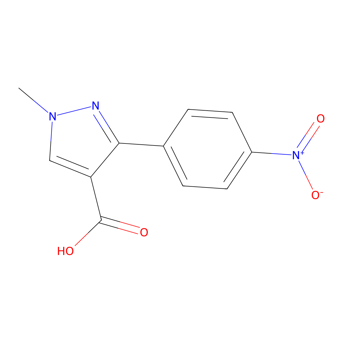 1-methyl-3-(4-nitrophenyl)-1H-pyrazole-4-carboxylic acid molecular structure, CAS 1152933-94-2