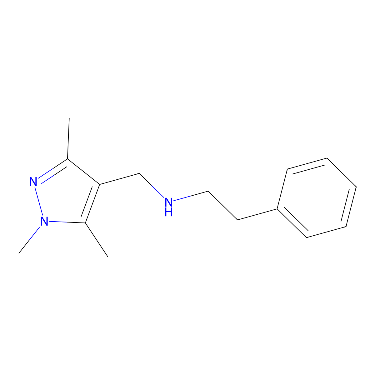2-phenyl-N-((1,3,5-trimethyl-1H-pyrazol-4-yl)methyl)ethanamine molecular structure, CAS 1152935-94-8