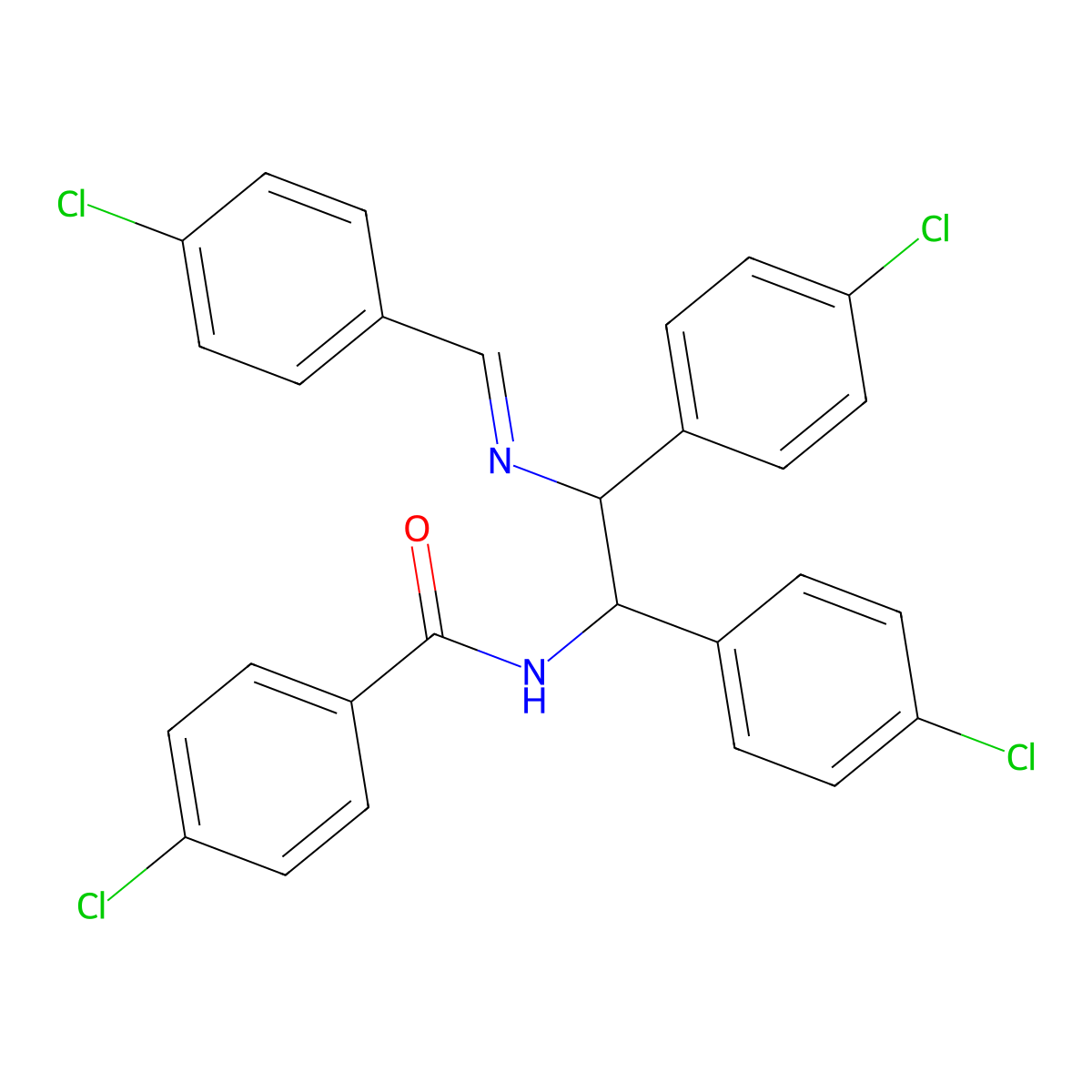 Benzamide, N-[1,2-bis(4-chlorophenyl)-2-[[(4-chlorophenyl)methylene]amino]ethyl]-4-chloro- molecular structure, CAS 115294-32-1
