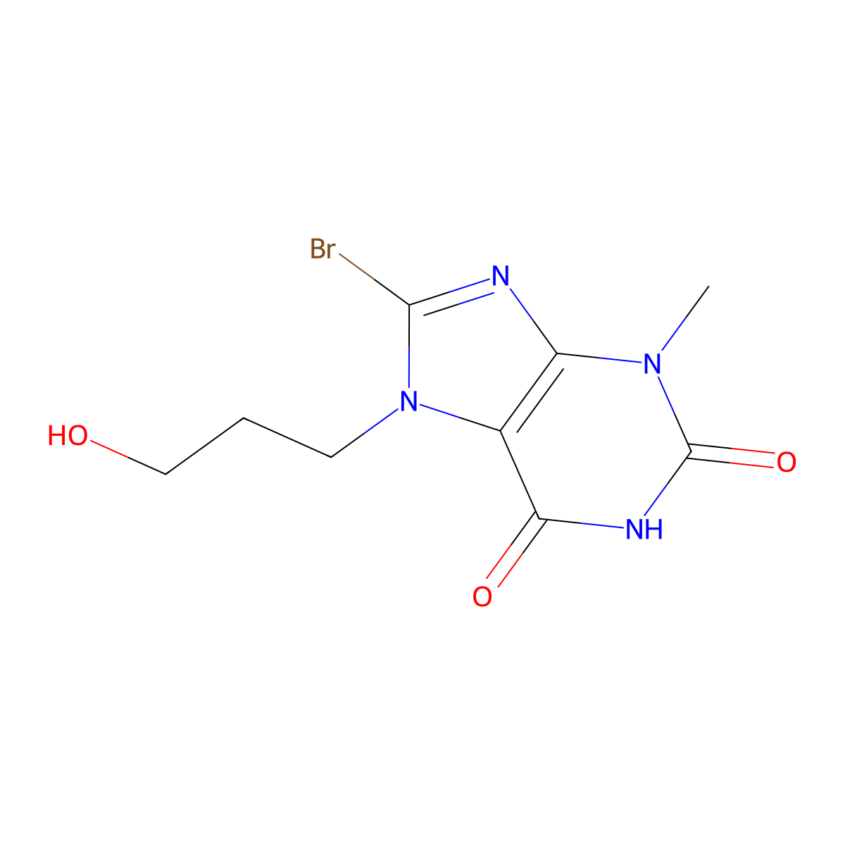 8-bromo-7-(3-hydroxypropyl)-3-methyl-1H-purine-2,6(3H,7H)-dione molecular structure, CAS 115294-81-0