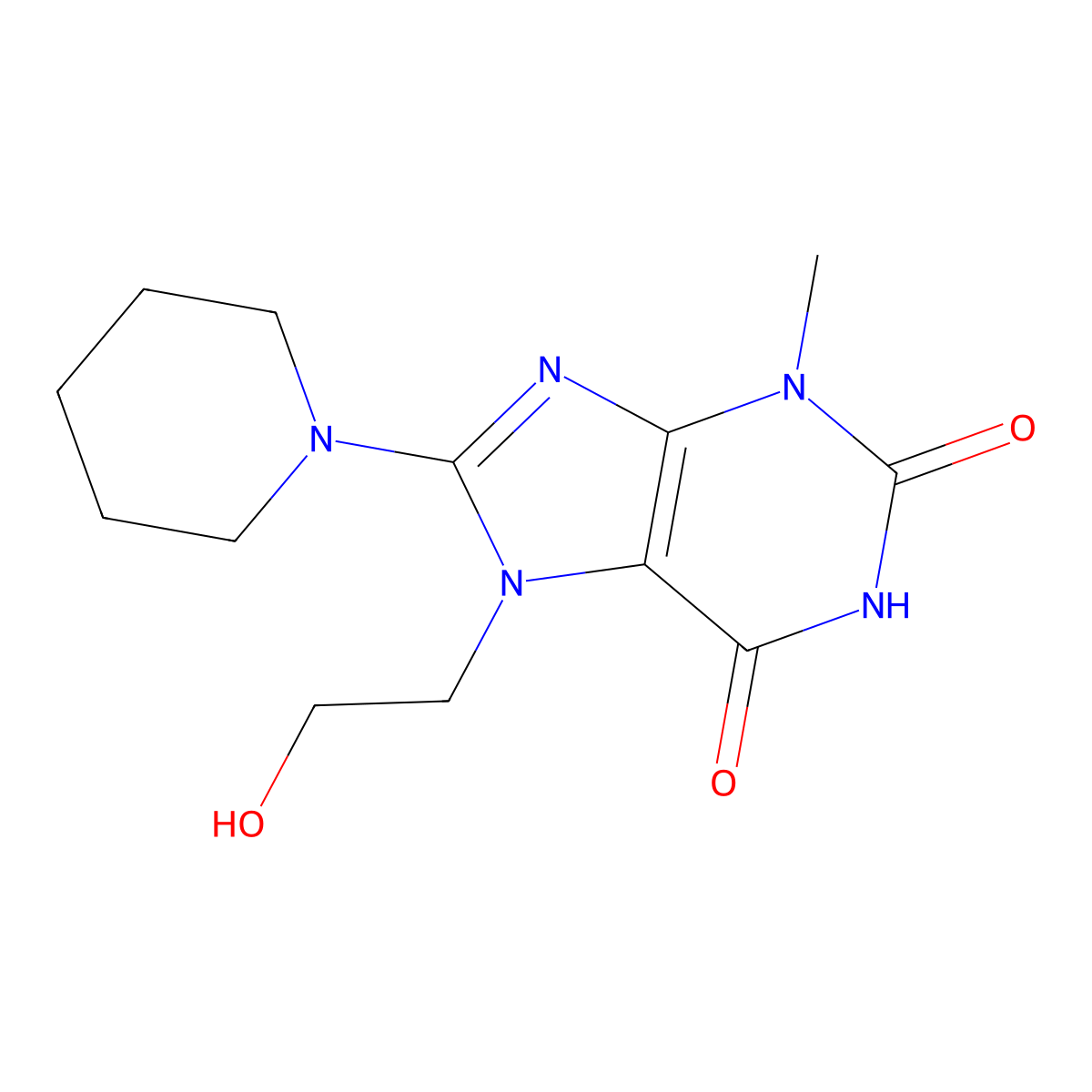 7-(2-Hydroxy-ethyl)-3-methyl-8-piperidin-1-yl-3,7-dihydro-purine-2,6-dione molecular structure, CAS 115294-82-1