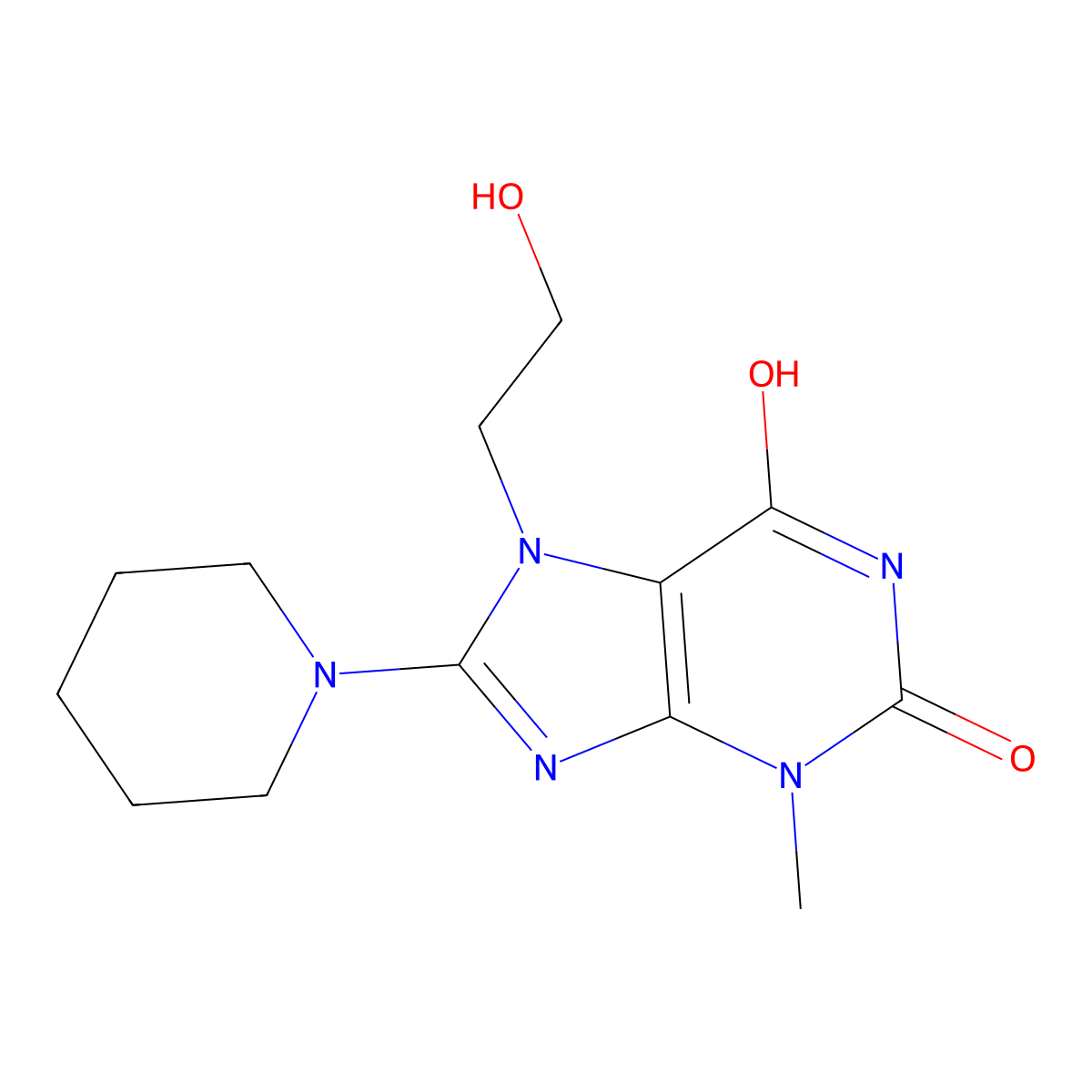 7-(2-Hydroxy-ethyl)-3-methyl-8-piperidin-1-yl-3,7-dihydro-purine-2,6-dione molecular structure, CAS 115294-82-1