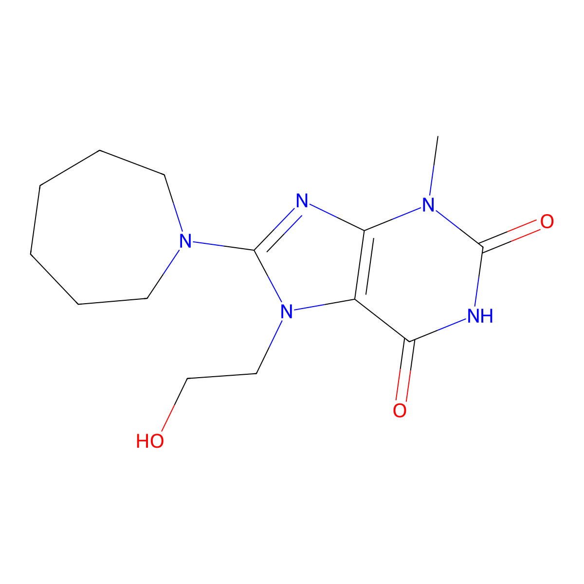8-(Azepan-1-yl)-7-(2-hydroxyethyl)-3-methyl-3,7-dihydro-1H-purine-2,6-dione molecular structure, CAS 115294-84-3