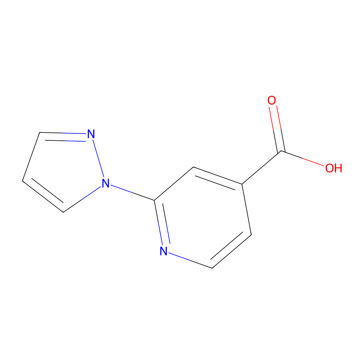 2-(1H-pyrazol-1-yl)pyridine-4-carboxylic acid molecular structure, CAS 1152940-72-1