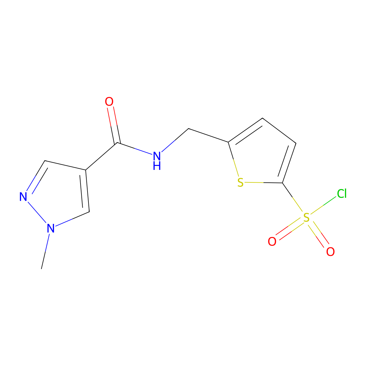 5-{[(1-methyl-1H-pyrazol-4-yl)formamido]methyl}thiophene-2-sulfonyl chloride molecular structure, CAS 1152948-99-6