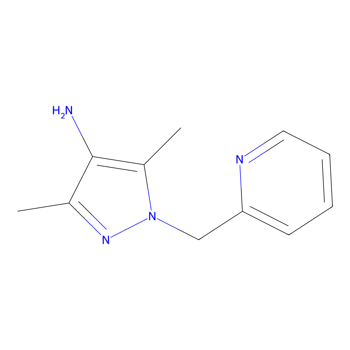 3,5-Dimethyl-1-(pyridin-2-ylmethyl)-1H-pyrazol-4-amine molecular structure, CAS 1152950-84-9