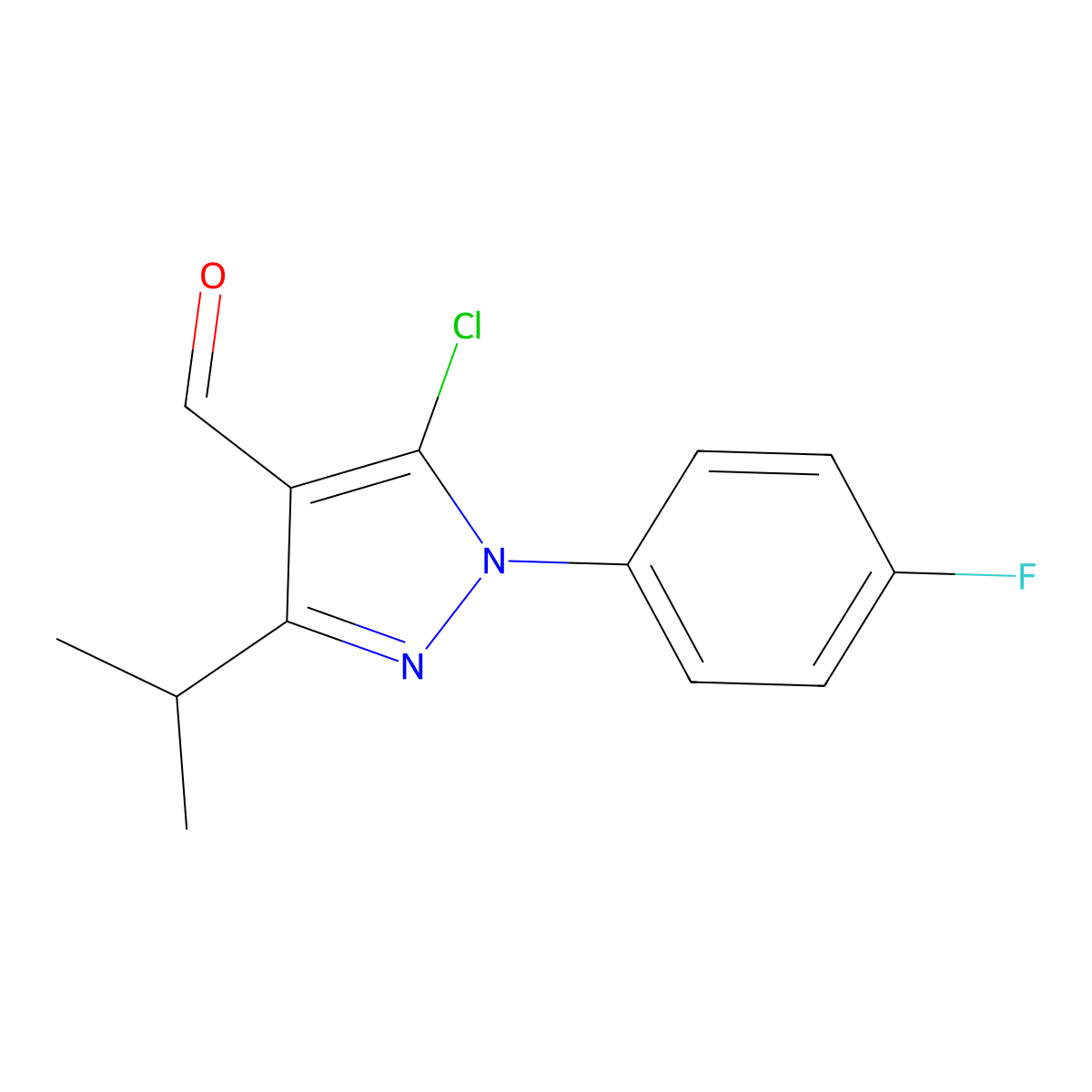 5-Chloro-1-(4-fluorophenyl)-3-(propan-2-yl)-1H-pyrazole-4-carbaldehyde molecular structure, CAS 1152960-71-8