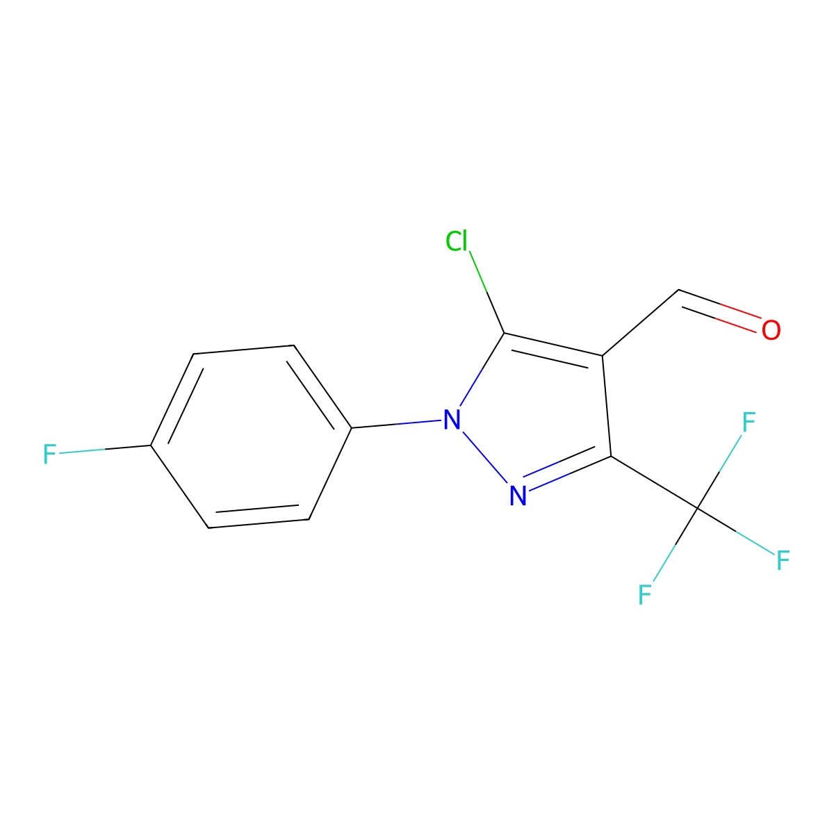 5-Chloro-1-(4-fluorophenyl)-3-(trifluoromethyl)-1H-pyrazole-4-carbaldehyde molecular structure, CAS 1152960-75-2