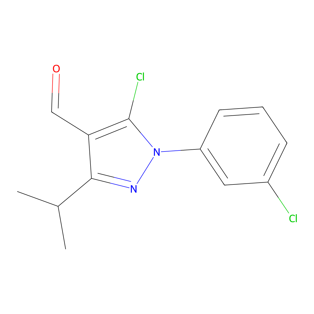 5-Chloro-1-(3-chlorophenyl)-3-(propan-2-yl)-1H-pyrazole-4-carbaldehyde molecular structure, CAS 1152960-99-0